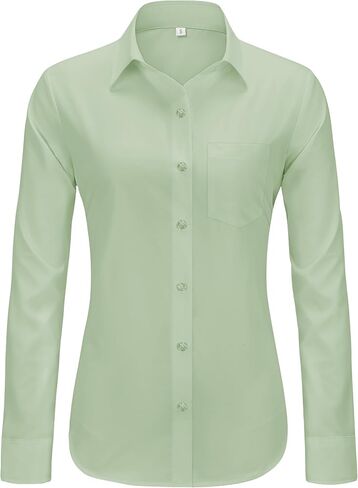 J.VER Womens Button Down Dress Shirts Solid Long Sleeve Wrinkle Free Formal Collared Shirt Casual Business Blouse with Pocket in Kuwait