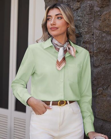 J.VER Womens Button Down Dress Shirts Solid Long Sleeve Wrinkle Free Formal Collared Shirt Casual Business Blouse with Pocket in Kuwait