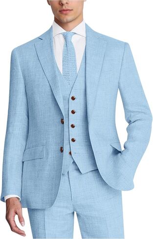 Men's Suit 3 Piece Linen Suits Slim Fit Suit Blazer Vest Pants Set Wedding Prom Tuxedos Business Casual Suit in Kuwait