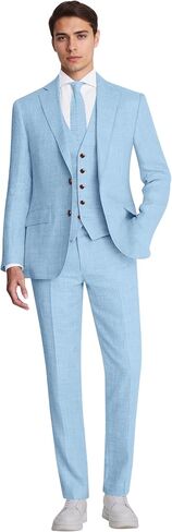 Men's Suit 3 Piece Linen Suits Slim Fit Suit Blazer Vest Pants Set Wedding Prom Tuxedos Business Casual Suit in Kuwait