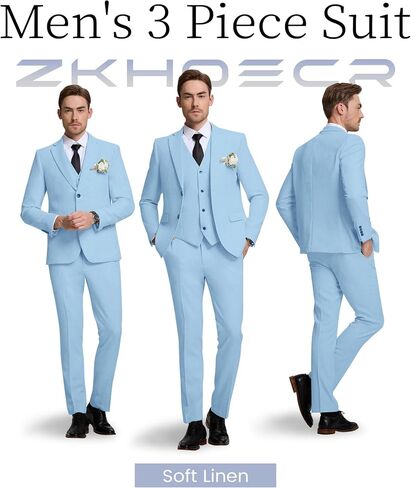Men's Suit 3 Piece Linen Suits Slim Fit Suit Blazer Vest Pants Set Wedding Prom Tuxedos Business Casual Suit in Kuwait
