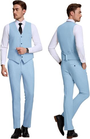Men's Suit 3 Piece Linen Suits Slim Fit Suit Blazer Vest Pants Set Wedding Prom Tuxedos Business Casual Suit in Kuwait