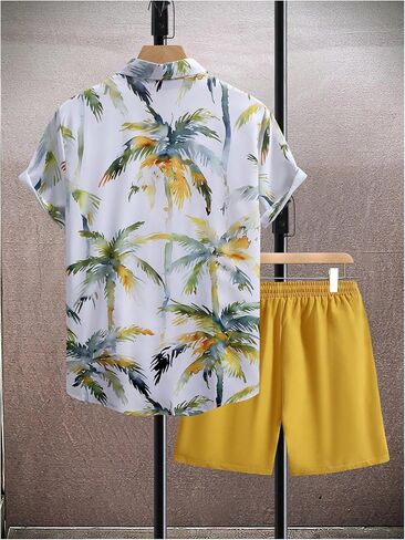 GORGLITTER Men's Summer Vacation Outfits Hawaiian Beach Floral Button Down Short Sleeve Shirt and Shorts Set in Kuwait