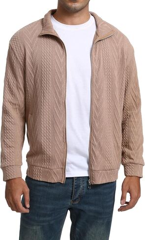 Men’s Full Zip Up Cardigan Outerwear Casual Shawl Collar Open Front Cardigan Sweaters with Pockets in Saudi Arabia
