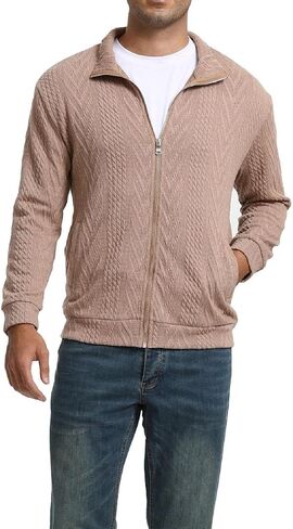 Men’s Full Zip Up Cardigan Outerwear Casual Shawl Collar Open Front Cardigan Sweaters with Pockets in Saudi Arabia