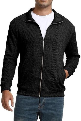 Men’s Full Zip Up Cardigan Outerwear Casual Shawl Collar Open Front Cardigan Sweaters with Pockets in Saudi Arabia