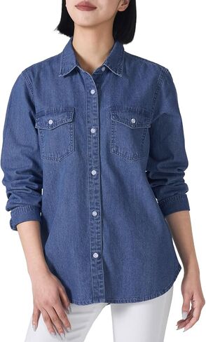 HISEA Women Denim Shirt Long Sleeve Button Down Shirts Regular Fit Casual Lightweight Jean Shirt in Kuwait