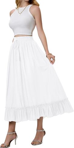 Arolina Women’s Summer Boho Flowy Tiered Maxi Skirt 2025 Fashion Elastic Waist Pleated Long Beach Dress with Pockets in Saudi Arabia