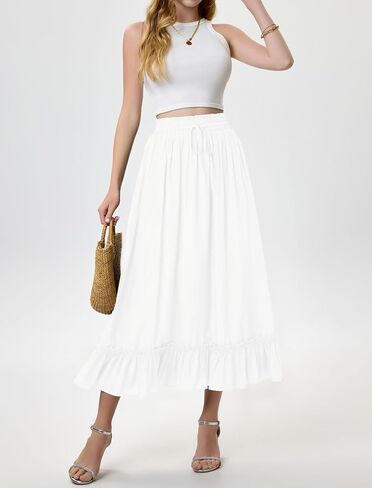 Arolina Women’s Summer Boho Flowy Tiered Maxi Skirt 2025 Fashion Elastic Waist Pleated Long Beach Dress with Pockets in Saudi Arabia