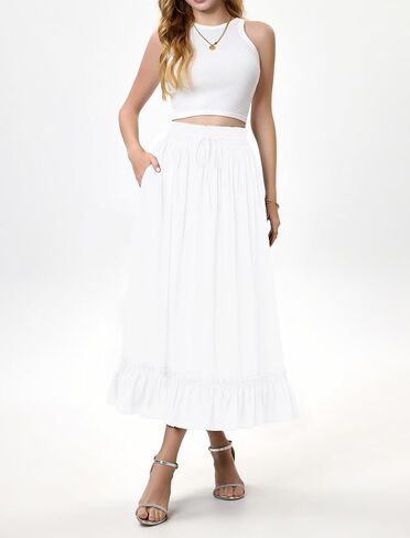 Arolina Women’s Summer Boho Flowy Tiered Maxi Skirt 2025 Fashion Elastic Waist Pleated Long Beach Dress with Pockets in Saudi Arabia