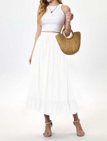 Arolina Women’s Summer Boho Flowy Tiered Maxi Skirt 2025 Fashion Elastic Waist Pleated Long Beach Dress with Pockets in Saudi Arabia