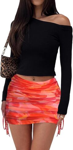 شبكة مثيرة للنساء مثيرة buched bodycon mini تنورة عالية الخصر ضبط الرباط skort قصيرة in Kuwait