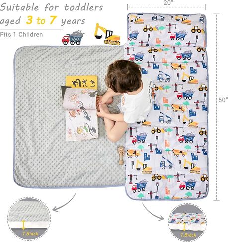 Lasoftan Toddler Nap Mat with Pillow and Blanket, Extra Large Rolled Napping Mats,Slumber Bags for Boys Girls,Kids Sleeping Bag for Daycare, Preschool Travel Camping in Saudi Arabia