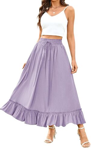 Arolina Women’s Summer Boho Flowy Tiered Maxi Skirt 2025 Fashion Elastic Waist Pleated Long Beach Dress with Pockets in Saudi Arabia