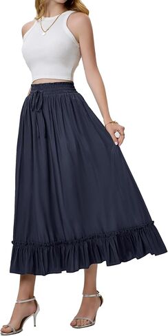 Arolina Women’s Summer Boho Flowy Tiered Maxi Skirt 2025 Fashion Elastic Waist Pleated Long Beach Dress with Pockets in Saudi Arabia