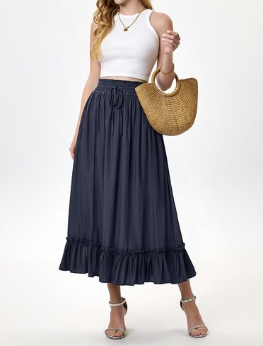 Arolina Women’s Summer Boho Flowy Tiered Maxi Skirt 2025 Fashion Elastic Waist Pleated Long Beach Dress with Pockets in Saudi Arabia