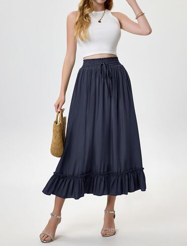 Arolina Women’s Summer Boho Flowy Tiered Maxi Skirt 2025 Fashion Elastic Waist Pleated Long Beach Dress with Pockets in Saudi Arabia