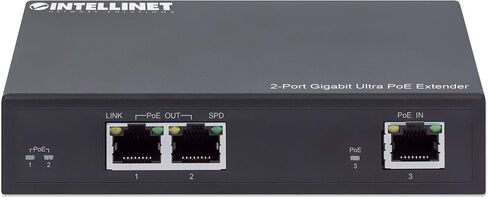 موسع Intellinet Industrial Gigabit PoE++، منفذ إخراج واحد بقدرة 80 وات، يمتد PoE حتى 328 قدمًا أخرى، قابل للتركيب على السكك الحديدية DIN، تصنيف IP30، معدن - ضمان Mfg لمدة 3 سنوات - 508957 in Kuwait