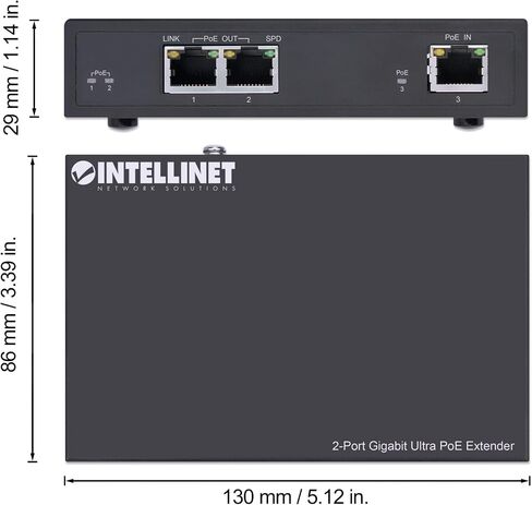 موسع Intellinet Industrial Gigabit PoE++، منفذ إخراج واحد بقدرة 80 وات، يمتد PoE حتى 328 قدمًا أخرى، قابل للتركيب على السكك الحديدية DIN، تصنيف IP30، معدن - ضمان Mfg لمدة 3 سنوات - 508957 in Kuwait