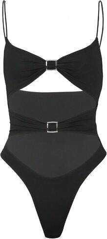 MakeMeChic Women's Cut Out Going Out Tops Cami Bodysuit Sexy Backless Spaghetti Strap Leotard Tops in Saudi Arabia