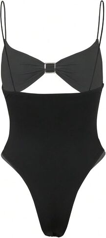 MakeMeChic Women's Cut Out Going Out Tops Cami Bodysuit Sexy Backless Spaghetti Strap Leotard Tops in Saudi Arabia
