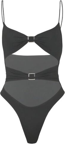 MakeMeChic Women's Cut Out Going Out Tops Cami Bodysuit Sexy Backless Spaghetti Strap Leotard Tops in Saudi Arabia