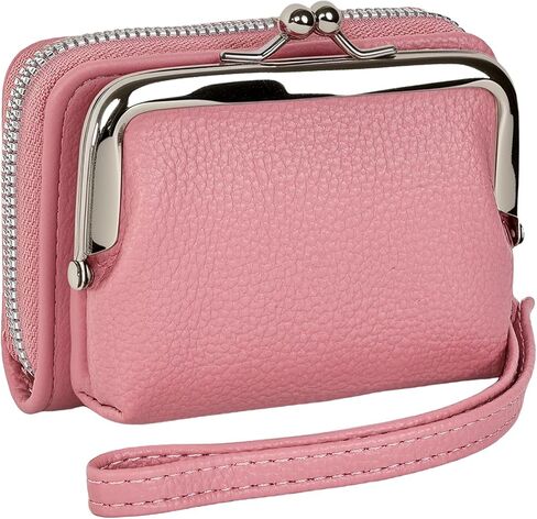 Women's Wristlet Wallet with Coin Purse - 9 Slot Zipper Card Organizer, PU Leather Wrist Wallets for Women with Kiss Lock & Detachable Strap, Multi-Functional Compact Wallet(Black) in Kuwait