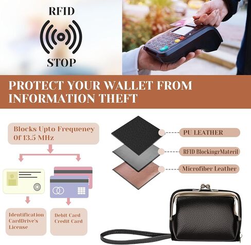 Women's Wristlet Wallet with Coin Purse - 9 Slot Zipper Card Organizer, PU Leather Wrist Wallets for Women with Kiss Lock & Detachable Strap, Multi-Functional Compact Wallet(Black) in Kuwait