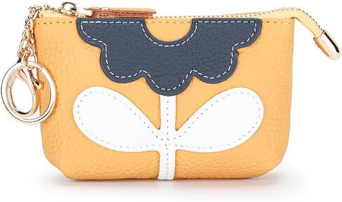 Genuine Leather Floral Zipper Coin Purse Key Change Holder With Key Ring for Women (Grey) in Kuwait