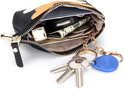 Genuine Leather Floral Zipper Coin Purse Key Change Holder With Key Ring for Women (Grey) in Kuwait