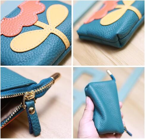 Genuine Leather Floral Zipper Coin Purse Key Change Holder With Key Ring for Women (Grey) in Kuwait