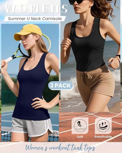 Huukaey 3 Pack Tops Racerback Tank Tops ، Cotton Sublessed Undershirt Stanks Slim Fit Stretch Yoga تمرين الصيف in Saudi Arabia