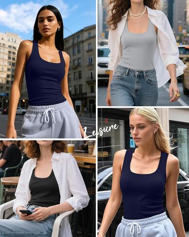Huukaey 3 Pack Tops Racerback Tank Tops ، Cotton Sublessed Undershirt Stanks Slim Fit Stretch Yoga تمرين الصيف in Saudi Arabia
