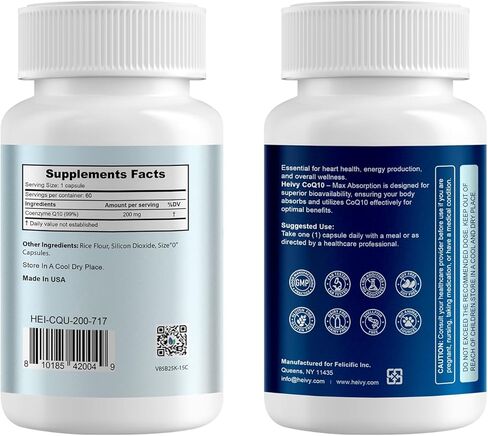 CoQ10 200mg - امتصاص مرتفع 99 ٪ ubiquinone أنزيم Q10 - Co Q 10 الدعم لدعم القلب ، مضادات الأكسدة والطاقة - 60 كبسولات نباتية in Kuwait