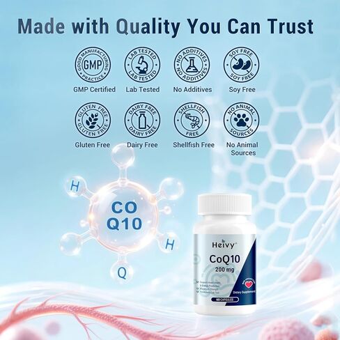 CoQ10 200mg - امتصاص مرتفع 99 ٪ ubiquinone أنزيم Q10 - Co Q 10 الدعم لدعم القلب ، مضادات الأكسدة والطاقة - 60 كبسولات نباتية in Kuwait