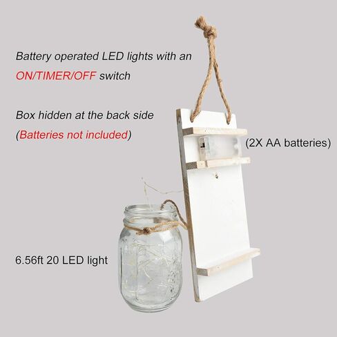 Mason Jar Sconce Rustic Home Wall Decor مع LED Fairy Lights - معلقة يدويًا ماسون جرة شمعدان 2 حزمة in Saudi Arabia