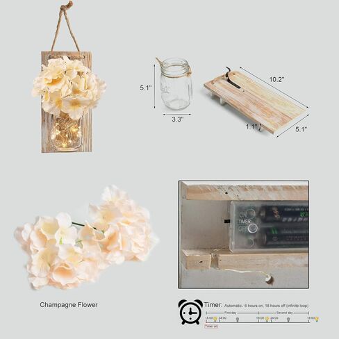 Mason Jar Sconce Rustic Home Wall Decor مع LED Fairy Lights - معلقة يدويًا ماسون جرة شمعدان 2 حزمة in Saudi Arabia