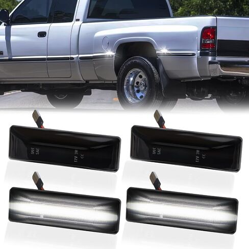 LED Dually Bed Fender Side Marker Lights For 1994-2002 Dodge Ram 2500 3500 Dual Rear Wheel Marker Lamps Smoked Len (White Led) in Saudi Arabia