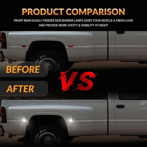 LED Dually Bed Fender Side Marker Lights For 1994-2002 Dodge Ram 2500 3500 Dual Rear Wheel Marker Lamps Smoked Len (White Led) in Saudi Arabia