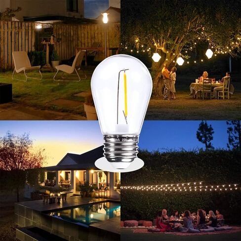 مصابيح Jslinter S14 LED، 25 حزمة، مصابيح سلسلة خارجية موفرة للطاقة 1 وات، 2700 ك أبيض دافئ، متين ومقاوم للماء، قاعدة E26، أجواء إديسون العتيقة، مثالية للفناء والحديقة وإضاءة الحفلات in Kuwait
