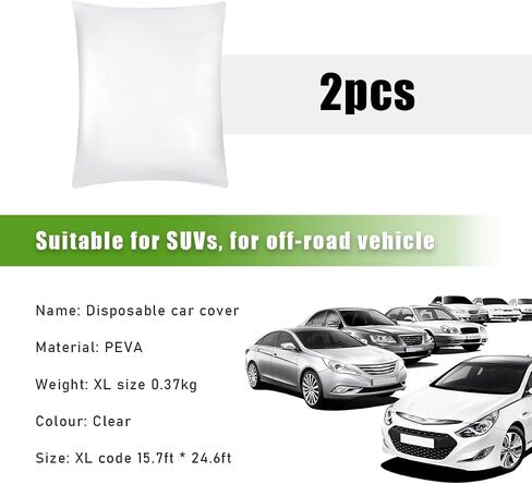 2 PCS Disposable Car Cover, 12.5' × 21.3' Waterproof Dustproof Clear Car Cover with Elastic Band, Universal Full Exterior Plastic Rain Protector for Sedan, Car Accessories in Saudi Arabia