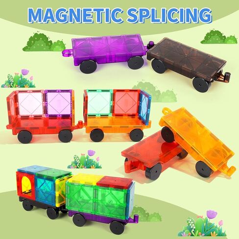 Magnetic Tiles Cars Construction Set - 4 PCS Magnetic Tiles Magnet Bricks Truck Sensory Toys, Educational Magnetic Cars Set Magnet Building Blocks for 3 4 5 6 7 8+ Year Old Girls Boys in Saudi Arabia