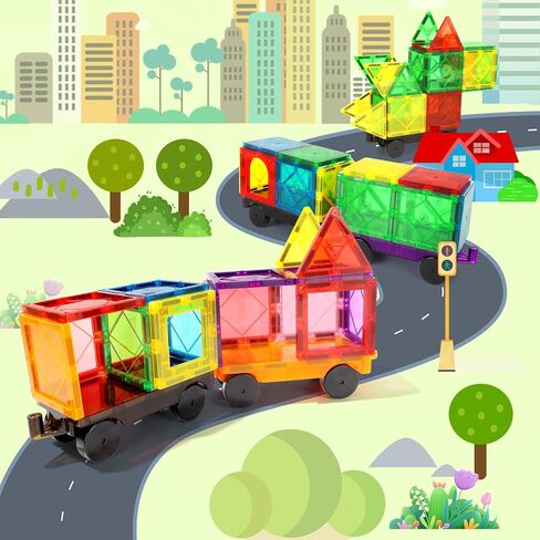 Magnetic Tiles Cars Construction Set - 4 PCS Magnetic Tiles Magnet Bricks Truck Sensory Toys, Educational Magnetic Cars Set Magnet Building Blocks for 3 4 5 6 7 8+ Year Old Girls Boys in Saudi Arabia