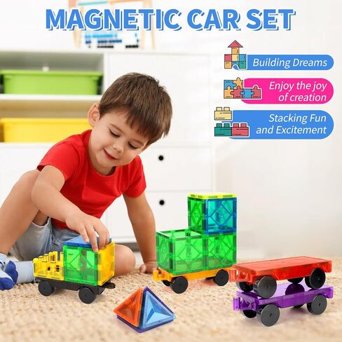 Magnetic Tiles Cars Construction Set - 4 PCS Magnetic Tiles Magnet Bricks Truck Sensory Toys, Educational Magnetic Cars Set Magnet Building Blocks for 3 4 5 6 7 8+ Year Old Girls Boys in Saudi Arabia