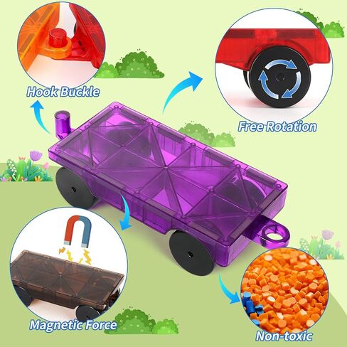 Magnetic Tiles Cars Construction Set - 4 PCS Magnetic Tiles Magnet Bricks Truck Sensory Toys, Educational Magnetic Cars Set Magnet Building Blocks for 3 4 5 6 7 8+ Year Old Girls Boys in Saudi Arabia