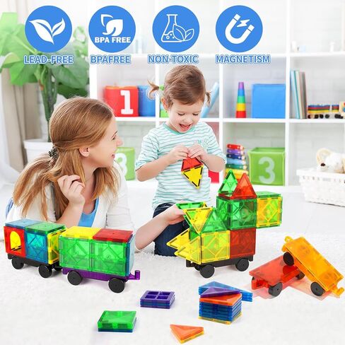 Magnetic Tiles Cars Construction Set - 4 PCS Magnetic Tiles Magnet Bricks Truck Sensory Toys, Educational Magnetic Cars Set Magnet Building Blocks for 3 4 5 6 7 8+ Year Old Girls Boys in Saudi Arabia