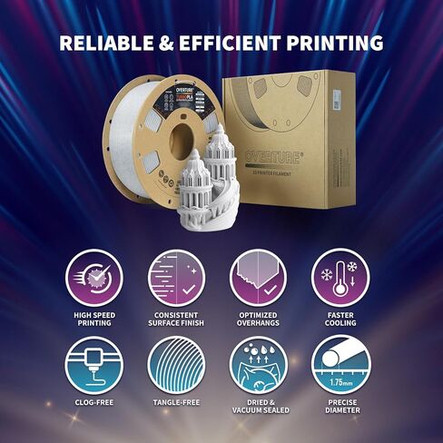 OVERTURE Turbo PLA Filament 1.75mm Rapid PLA Filament High Speed ​​600mm/s، 1KG Cardboard Spool (2.2lbs)، دقة الأبعاد +/- 0.02mm، تناسب معظم طابعات FDM (رمادي رخامي) in Saudi Arabia