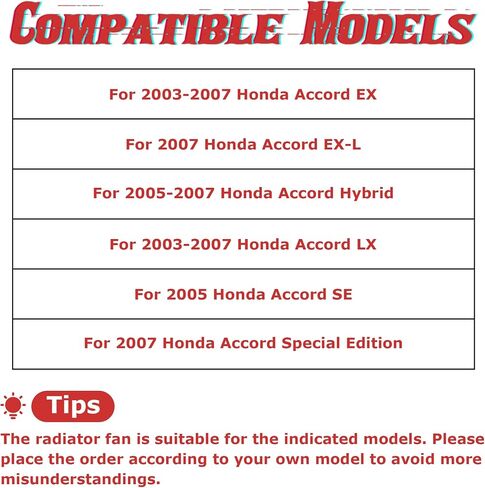 PartsFlow Radiator Cooling Fan Assembly Compatible with 2003-2007 Honda Accord 19015RCAA01 620-235 in Saudi Arabia