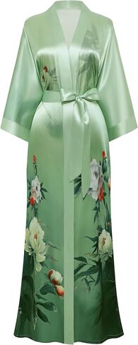 PRODESIGN Kimono Robes for Women - Long Satin Sleepwear Silky Nightgown Bathrobe Floral Dressing Gown Blouse Wedding Robe in Kuwait