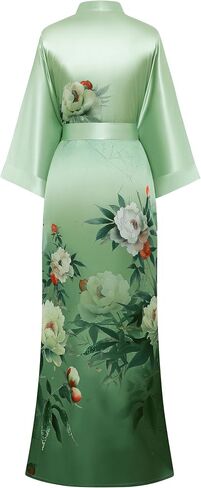 PRODESIGN Kimono Robes for Women - Long Satin Sleepwear Silky Nightgown Bathrobe Floral Dressing Gown Blouse Wedding Robe in Kuwait